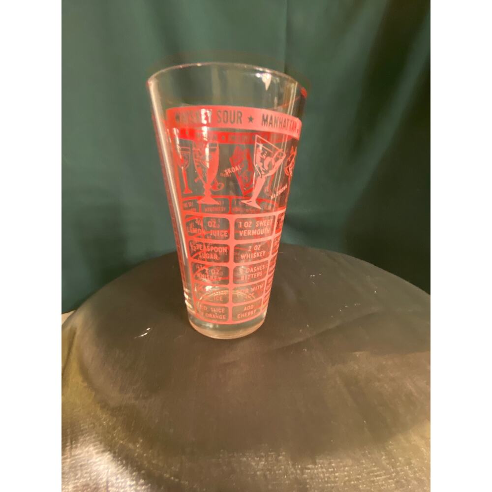 Vtg Federal Glass 6 inch tall Cocktail Recipes Glass Tumbler Red Mixology VGUC